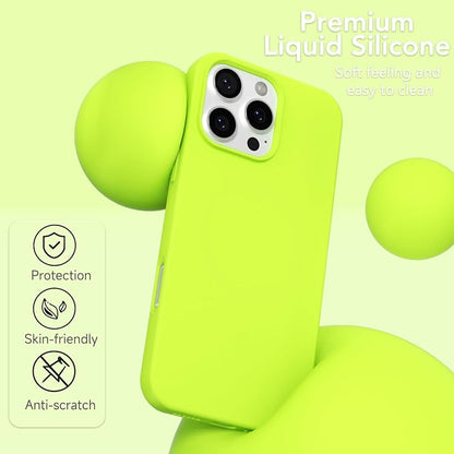 for iPhone 16 Pro Case Silicone Compatible with Magsafe Case, Ultra Slim Thin Magnetic Phone Cases Mag Safe, Cute Soft Rubber Gel TPU Matte Plain Wireless Charging Cover for Women, Neon Green