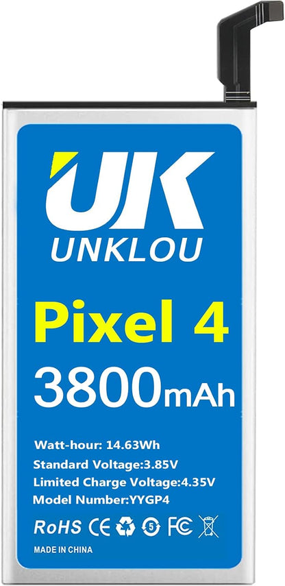 Pixel 4 Battery, [Upgraded] UNKLOU 3800mAh Li-Polymer Replacement Battery for Pixel 4 G020I-B with Repair Replacement Tool Kit [12 Month Service]