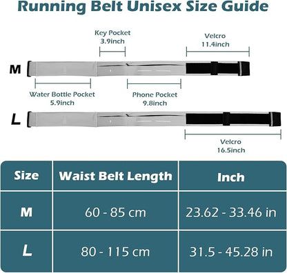 Lsnisni Slim Running Belt for Men and Women, Running Waist Pack with Water Bottle & Towel, Multi Pocket Fanny Pack - Phone Holder, Adjustable for Running, Climbing - Medium - Grey