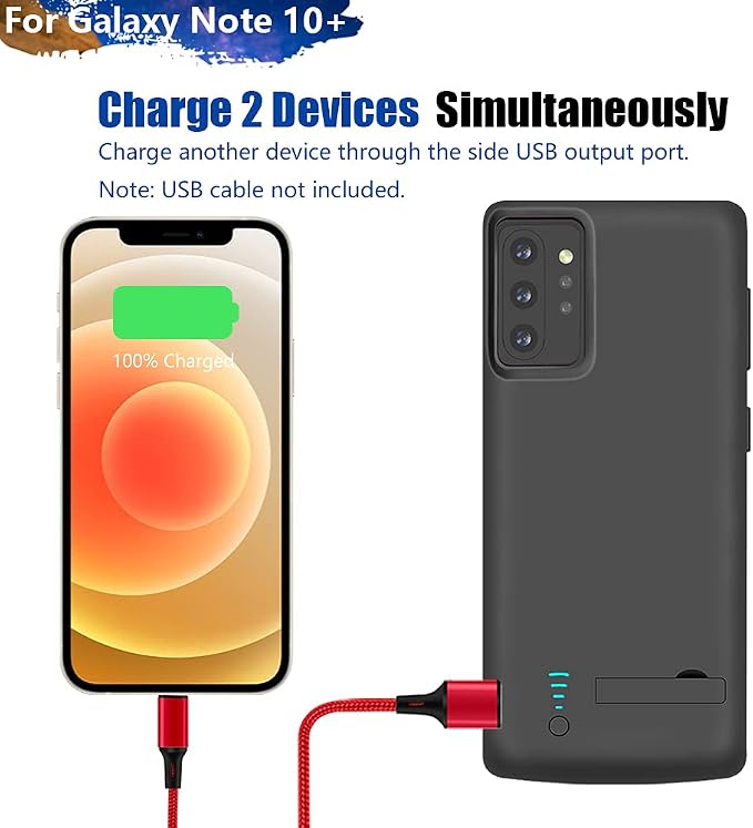 Sitong Battery Case for Samsung Galaxy Note 10+ Plus 5G, 6000mAh Rechargeable Extended Battery Charging Charger Case, Add 100% Extra Juice Black