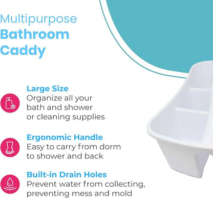 LavoHome Bath Caddie White - Totes with Divided Compartments and Handles for Organizing, Storing & Carrying Cleaning Supplies and Bathroom Accessories (Large Cleaning Caddy)