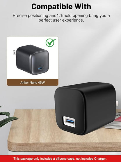 Silicone Protective Case for Anker Nano 45W USB-C Charger, Full-Body Protective Cover with Precise Cutouts, Shockproof Dustproof Charging Block Protector Sleeve & Scratch-Resistant Sleeve (Black)