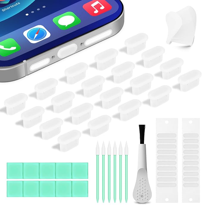 Silicone USB C Dust Plug with Phone Speaker Cover,5-in-1 31 Pack Charging Port Cover Cleaning Kit,Type C Anti Dust Plug for iPhone 15/16/17/Samsung Galaxy/One Plus/Google Pixel/All USB C-Port Devices