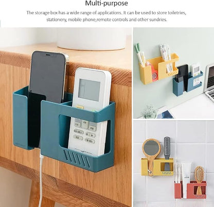 Strong Adhesive Wall Mount Phone Holder D3 Punch-Free Bedside Phone Shelf with Charging Port, Sticky Remote Control Storage Box, Bathroom & Kitchen Wall Organizer (2 Pack-White)