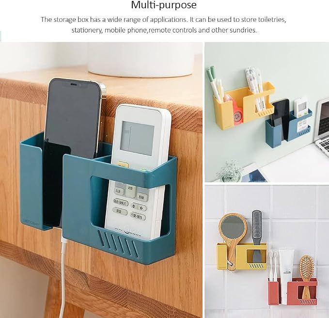 D3 Wall Mount Phone Holder, Punch-Free Wall-Mounted Mobile Phones Charging to Stand, Sticky Remote Control Storage Box Bedside Lazy Mobile Phone Rack, Multipurpose Storage Box (2 Pack-Y)
