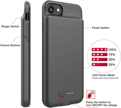 BOPPS Battery Case for iPhone 8/7/6s/6/SE(2022/2020), Ultra Slim Powerful 6000mAh Charging Case 360°Protection Rechargeable Extended Battery Charger Cases for iPhone 8/7/6s/6/SE(3rd and 2nd gen)