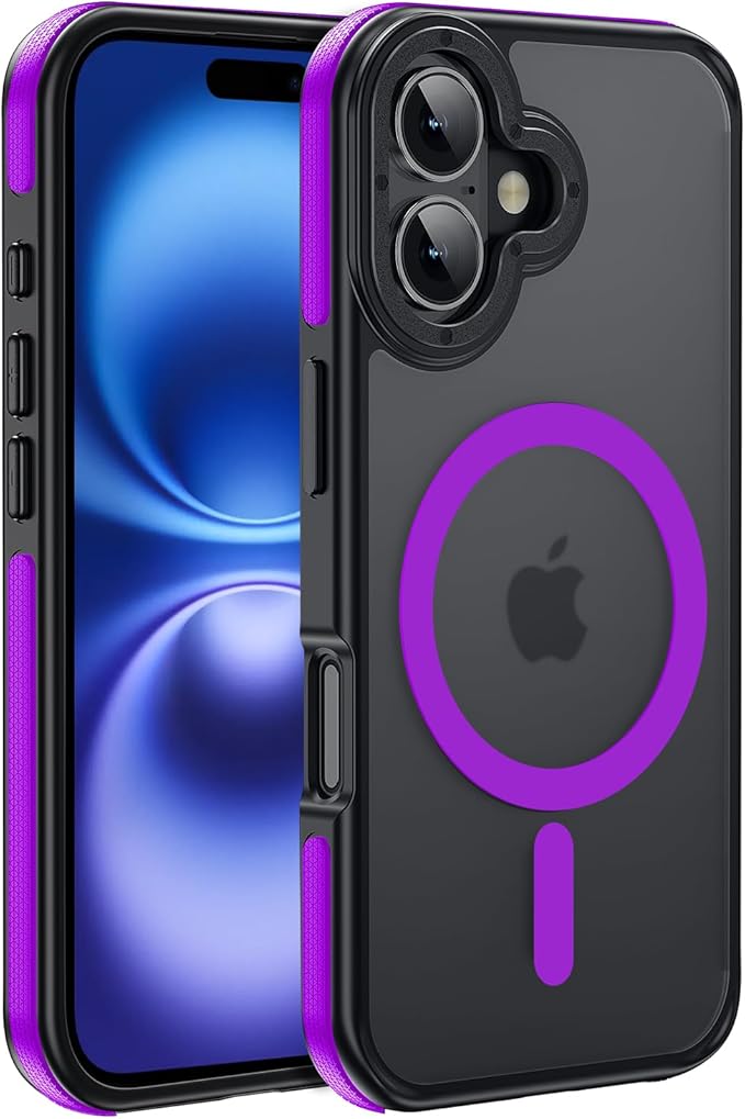 Strong Magnetic Case for iPhone 16 [10Ft Military-Grade Protection] Compatible with fit MagSafe Shockproof Slim Thin Cover 6.1 inch 16 Phone case, Purple Bumper