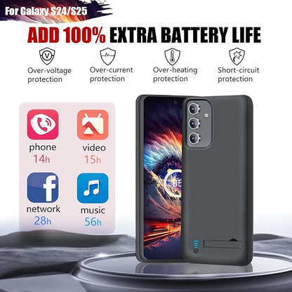 Battery Case for Samsung Galaxy S25 / S24, 5000mAh Rechargeable Extended Battery Charging Charger Case, Add 100% Extra Juice (6.2 Inches) Black