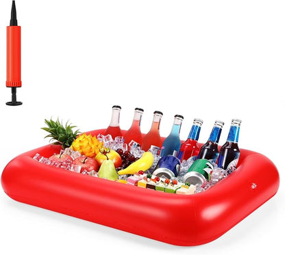 FillTouch Rectangular Inflatable Serving Bar Floating Drink Holder for Pool Inflatable Cup Holders Hot Tub Accessories, Adults Swimming Fun Drink Floats for Swimming Pool Party(Red)