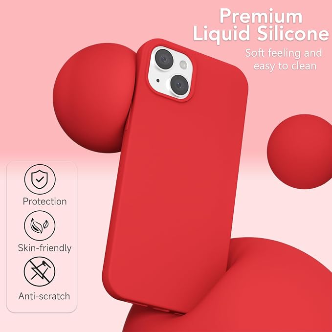 for iPhone 15 Case Silicone Compatible with Magsafe Case, Ultra Slim Thin Magnetic Phone Cases Mag Safe, Cute Soft Rubber Gel TPU Matte Plain Wireless Charging Cover for Women, Red