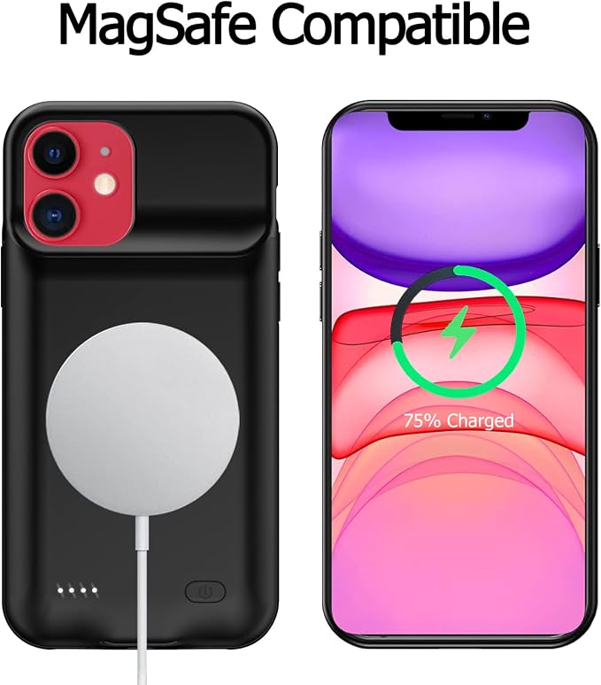 Battery Case for iPhone 11, [10000mAh] Enhanced Rechargeable Portable Protective Qi Wireless Charger Case Pack Support CarPlay Wireless Charging Case Compatible with iPhone 11 (6.1 inch)-Black