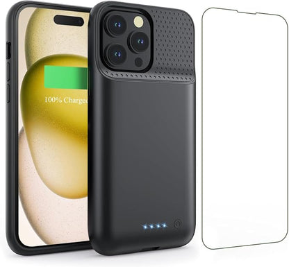 Feob Battery Case for iPhone 15 Pro, [2025 Upgraded] 7500mAh Portable Charging Case Rechargeable Protective Ultra-Slim Charger case Only for iPhone 15Pro (6.1 Inch), Black