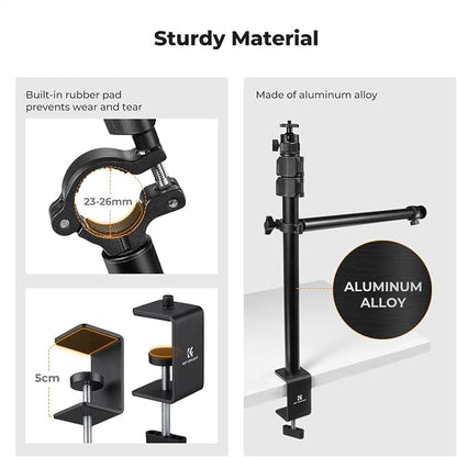 K&F CONCEPT Desk Mount Stand with Extension Arm, 37-91cm Adjustable Overhead Camera Mount, 1/4" Ball Head & 3/8" Adapter, C-Clamp for Ring Light, DSLR Camera, Smartphone, Live Streaming, Video