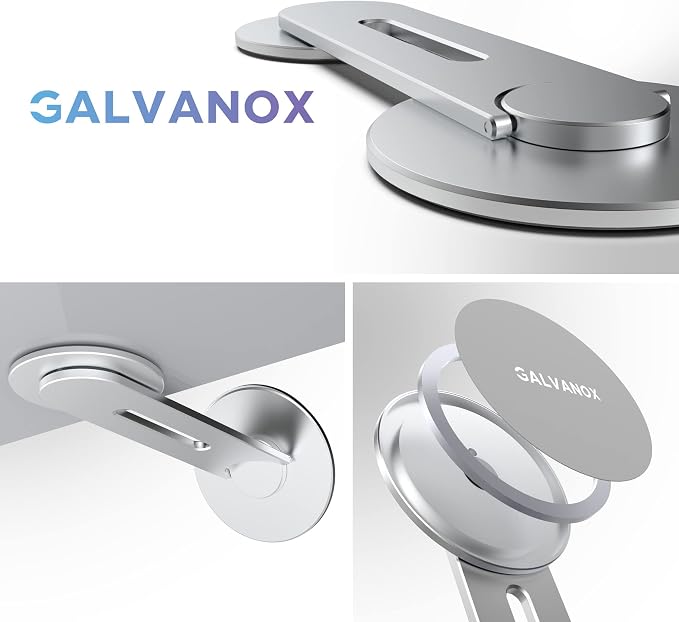 GALVANOX Magnetic Phone Holder, Fold-Away Swivel Stand Compatible with MagSafe for iPhone 12,13,14,15, 16 Pro Max | Bedroom Nightstand, Desk, Kitchen and More (Low Profile Sidemount/Under-Mount)