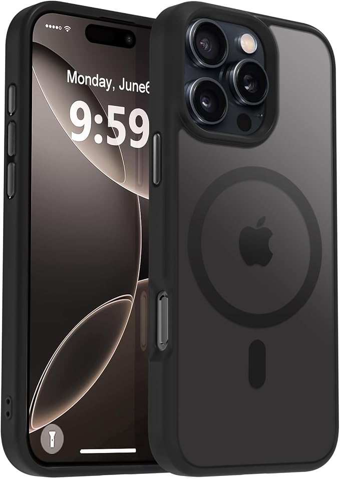 MOCCA Strong Magnetic for iPhone 16 Pro Max Phone Case, [Compatible with Magsafe][16FT Mil-Grade Drop Protection] Slim Thin Translucent Matte Protective Cover Case for iPhone 16 Pro Max Case, Black