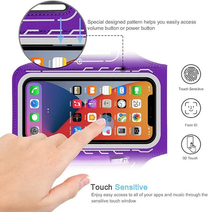 Armband for iPhone 17 16 15 14 13 12 Pro with Airpods Holder, Gym Workouts Running Arm Band (Purple)