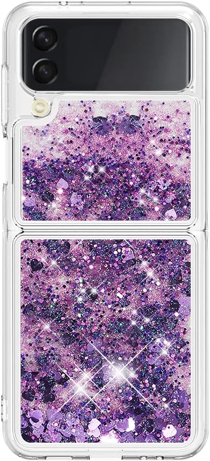 Galaxy Z Flip 4 Silicone Quicksand Case, Girls Women Bling Moving Liquid Full Phone Covered Soft Gel Rubber Case Shockproof TPU Waterfall Slim Cover Bumper Compatible with Samsung Galaxy Z Flip 4 5G