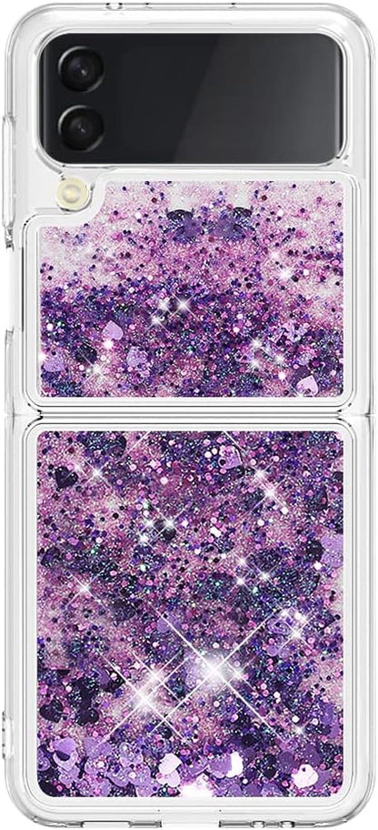 Galaxy Z Flip 4 Silicone Quicksand Case, Girls Women Bling Moving Liquid Full Phone Covered Soft Gel Rubber Case Shockproof TPU Waterfall Slim Cover Bumper Compatible with Samsung Galaxy Z Flip 4 5G