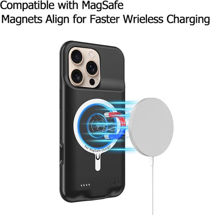 Battery Case for iPhone 16 Pro, 10000mAh Battery Pack Rechargeable Charger Case Support Carplay with Wireless Charging Compatible for iPhone 16 Pro (6.3 inch) External Battery Charging Cover(Black)