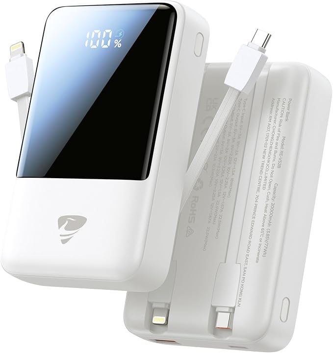Aioneus Power Bank Fast Charging 20000mAh, 45W Portable Charger with Built-in Cables, 4-in-1 Battery Pack with LED Display for iPhone, Samsung Galaxy, iPad, MacBook Air, Travel
