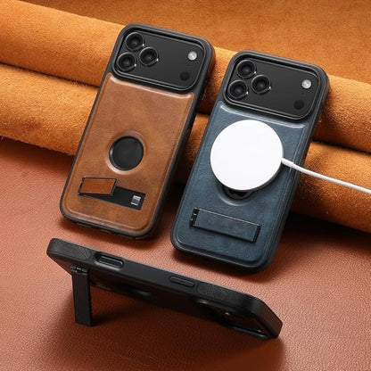 Magnetic Case for iPhone 17 Pro Max/17 Pro/17 Air/17, Retro Oil Wax Pattern Logo View Leather Cover with Folding Kickstand (17 Pro,Brown) (17,Brown)