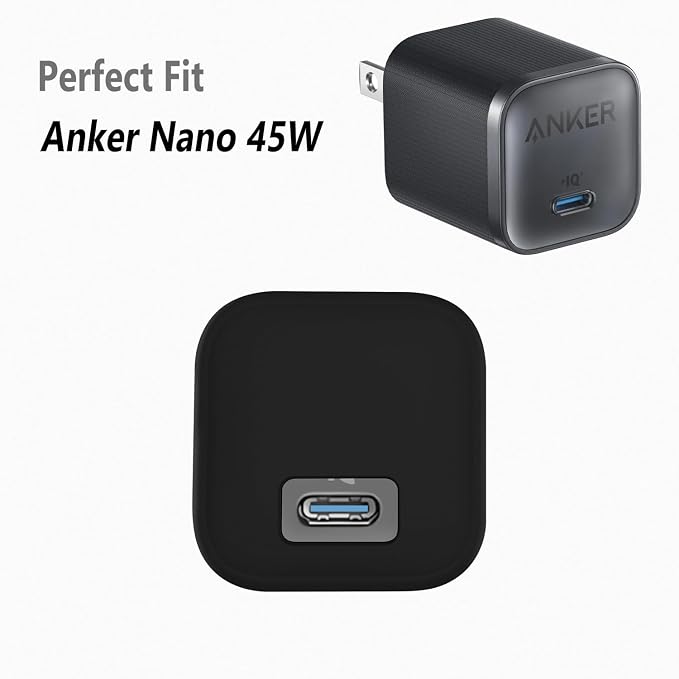 Geiomoo Soft Silicone Case for Anker Nano 45W Charger, Flexible Scratch Resistant Cover (Black)