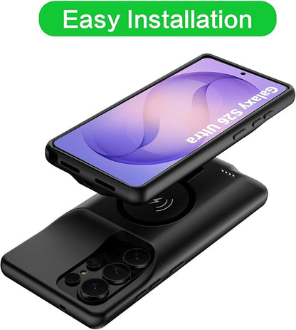 Wireless Charging Case for Galaxy S26 Ultra, Upgraded 12000mAh Rechargeable Portable Charging Case Compatible with Galaxy S26 Ultra (6.9 inch) with Carplay Extended Battery Pack Charger Case (Black)