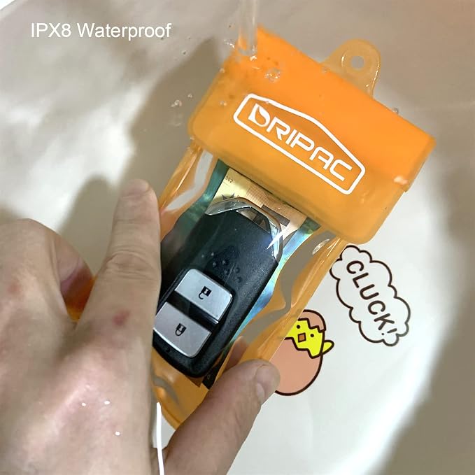 DRIPAC Waterproof Car Key FOB Case Waterproof Wallet Waterproof Holder Pouch For Key ID Badge Credit Card Money（Orange）