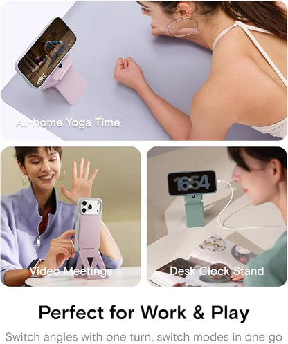 MOFT Phone Tripod Stand Selfie Stick for iPhone, Multi-Angles iPhone Stand, Lightweight & Portable Phone Holder, Strong Magnets, MOVAS Vegan Leather, Travel Essentials, Peach Pink (Without Card Slot)