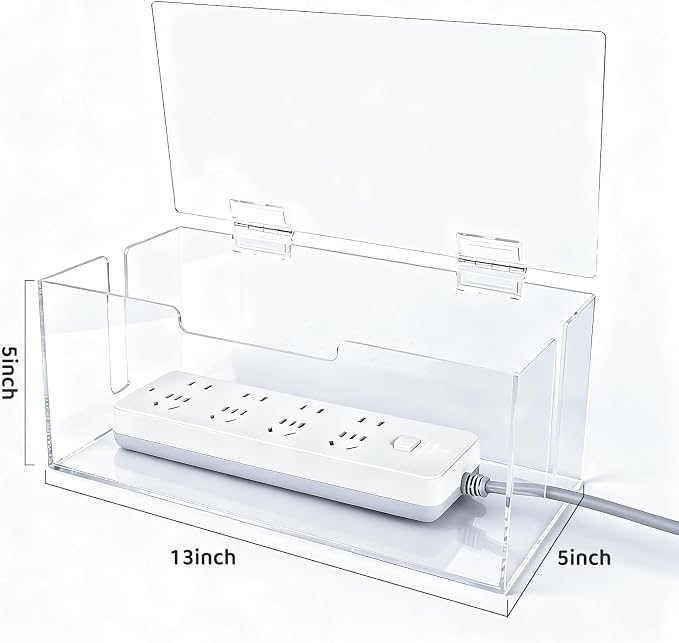 Cable Organizer Storage Box with Lid - Phone Charger Clear Organizer Case for Desk, Wire Organizers for Cords & Power Strips, Electronic Storage Box for Drawer Office Home - Transparent Acrylic