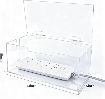Cable Organizer Storage Box with Lid - Phone Charger Clear Organizer Case for Desk, Wire Organizers for Cords & Power Strips, Electronic Storage Box for Drawer Office Home - Transparent Acrylic