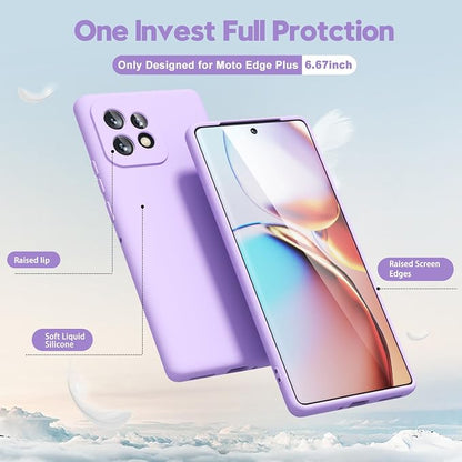 oakxco for Motorola Moto Edge Plus 2023 Case Silicone, Thin Slim Grip Soft Rubber Gel Protective Phone Case for Women, Matte Plain Solid Color Aesthetic Girly Case with Camera Cover, Purple Lavender