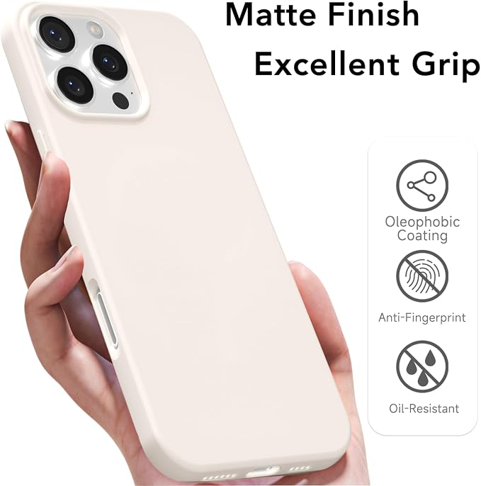 for iPhone 16 Pro Max Case Silicone Compatible with Magsafe Case, Ultra Slim Thin Magnetic Phone Cases Mag Safe, Cute Soft Rubber Gel Matte Wireless Charging Cover for Women, Beige Stone Cream