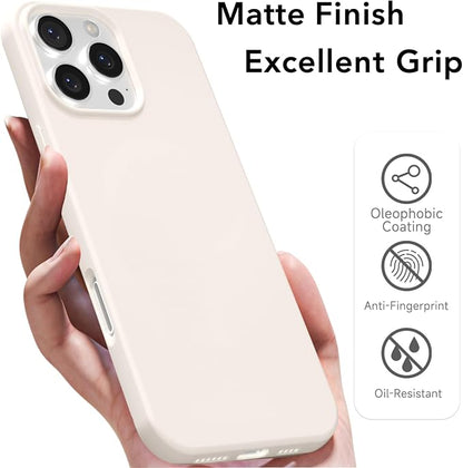 for iPhone 16 Pro Max Case Silicone Compatible with Magsafe Case, Ultra Slim Thin Magnetic Phone Cases Mag Safe, Cute Soft Rubber Gel Matte Wireless Charging Cover for Women, Beige Stone Cream
