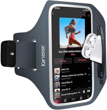 Phone Holder for Running-Arm Band for Running for iPhone & Samsung Galaxy, Cell Phone Armband Holder for Walking, Gym, Workout, Men, Women, w/Adjustable Strap & Zipper Pocket (Grey-M)