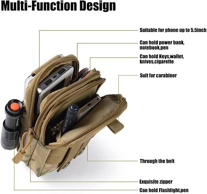 Tactical Phone Pouch, Cell Phone Holster Pouch, Multipurpose EDC Belt Bag, Belt Purse with Cell Phone Holster Holder for Workout Hiking Camping Outdoor Tear