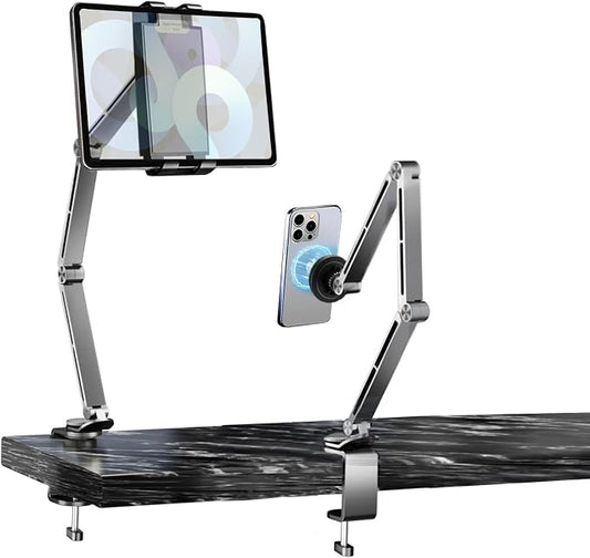 Tablet Stand for Desk, iPad Desk Mount, Magnetic Tablet Holder for Desk, Foldable Phone Arm Mount with 360° Adjustable Rotatable, Phone Holder iPad Stand Fits for 4.7-15.6" Screen