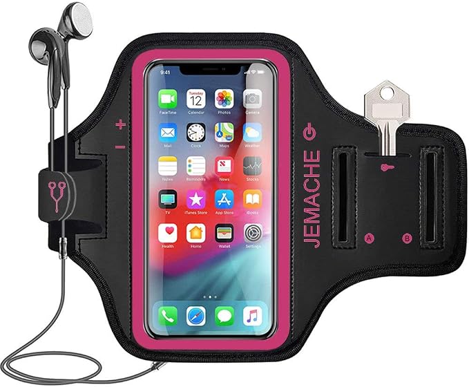 iPhone 17 16 15 Pro Max Armband, JEMACHE Gym Running Workouts Arm Band for iPhone iPhone Air, 17 16 15 14 13 12 Pro Max/Plus (Rose)