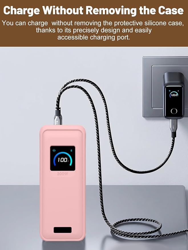 Silicone Protective Case Compatible with Anker Prime Power Bank 26,250mAh 300W, Shockproof Cover with LCD Display Visible, Anti-Lost Strap, Precision Cutouts for 3-Port Charger(Pink)