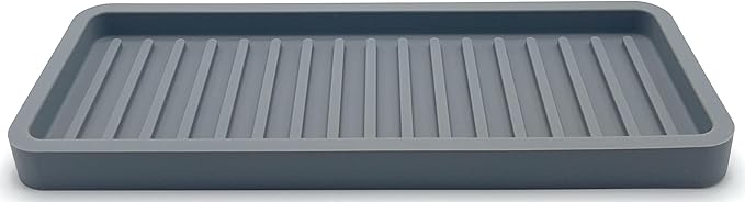 Happitasa Silicone Kitchen Sink Organizer Tray, Sponge Holder and Countertop Protector | Bathroom and Kitchen Soap Dish and Dispenser Tray (Grey, 9"x3.5", 5.6 Ounces)
