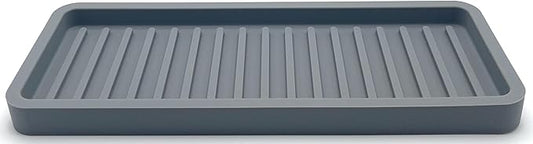Happitasa Silicone Kitchen Sink Organizer Tray, Sponge Holder and Countertop Protector | Bathroom and Kitchen Soap Dish and Dispenser Tray (Grey, 9"x3.5", 5.6 Ounces)
