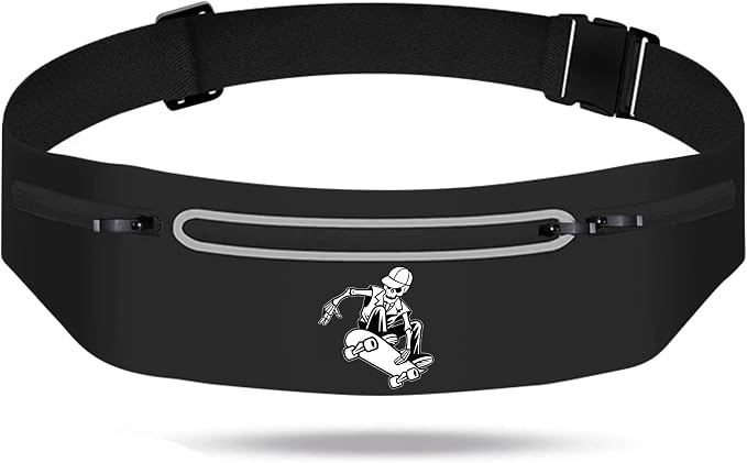 Skull Slim Running Belt for Cell Phones Adjustable Black fanny packs for women,Skeleton Hand Skateboard Running Bag Waterproof Reflective with 3 Pouches,Waist Pack Bag for Jogging Cycling Hip Hop