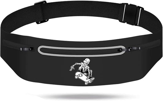 Skull Slim Running Belt for Cell Phones Adjustable Black fanny packs for women,Skeleton Hand Skateboard Running Bag Waterproof Reflective with 3 Pouches,Waist Pack Bag for Jogging Cycling Hip Hop