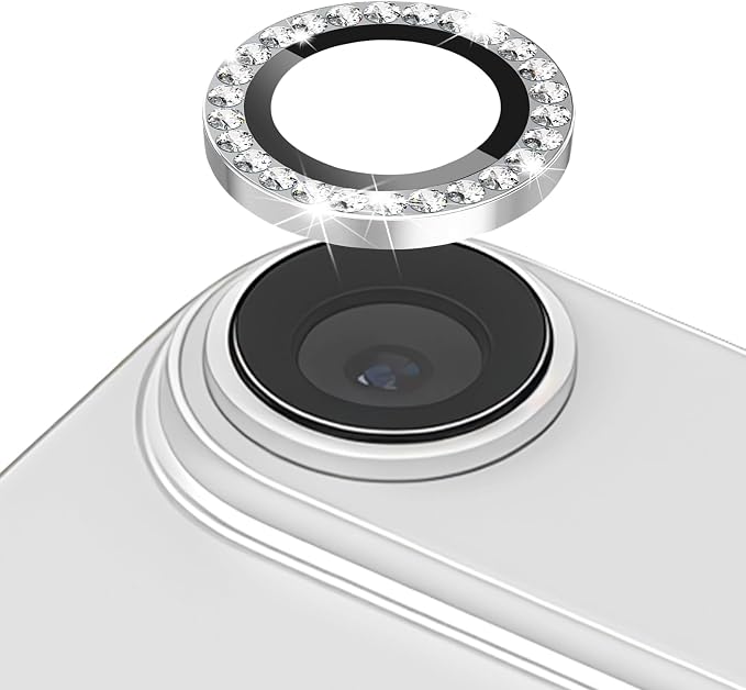 ShinKin Camera Lens Protector for iPhone Air (6.5 inches), Glitter Camera Cover, 9H Tempered Glass Individual Metal Ring Camera Protector for iPhone 17 Air (Diamond - Silver)