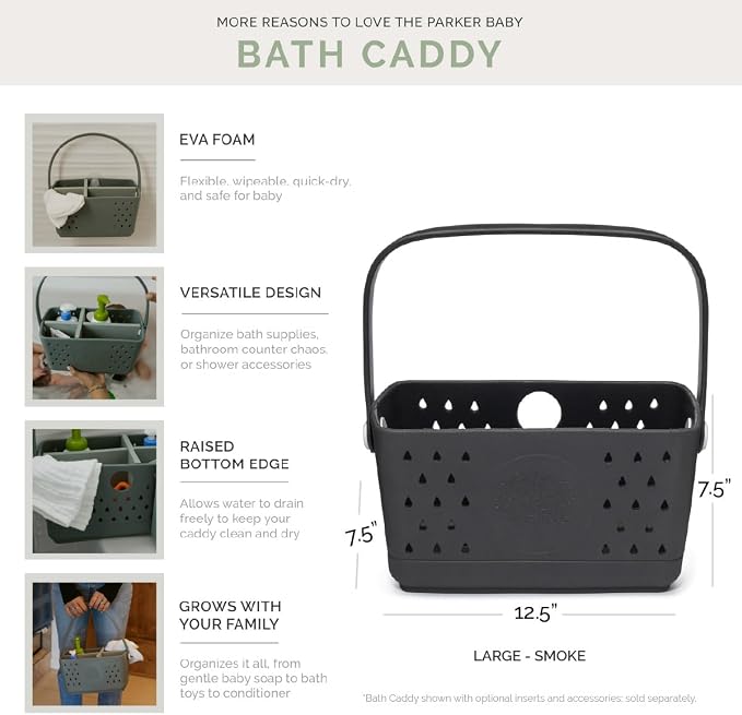 Parker Baby Large Bath Caddy | BPA Free & Food Grade Shower Caddy Organizer for Toys & Supplies | Quick-Dry, Sturdy & Perfect Size Shower Basket w/Handle in Neutral Colors