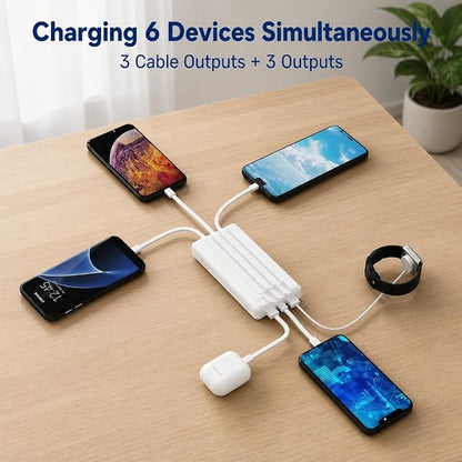 10000mAh Portable Charger with 4 Built-in Cables, 22.5W Fast Charging Power Bank, LED Display, Slim Travel Battery Pack for iPhone 17/16/15/14, Samsung Galaxy, iPad & More