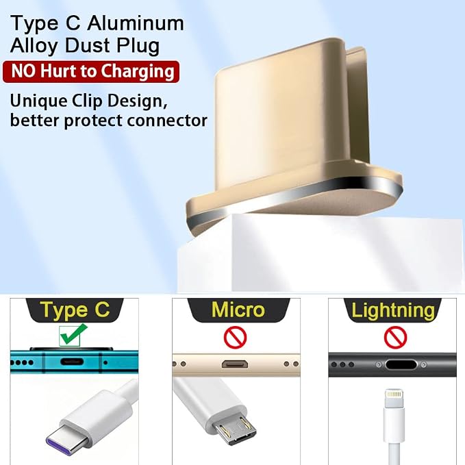USB C Dust Plugs Charging Port Cover Protectors Caps Compatible with Samsung Galaxy S24 S23 S22 S21 S20 Ultra Plus Fe Type C Devices, Keep Dust/Dirt/Water/Lint from Charging Port (2PCS Gold)