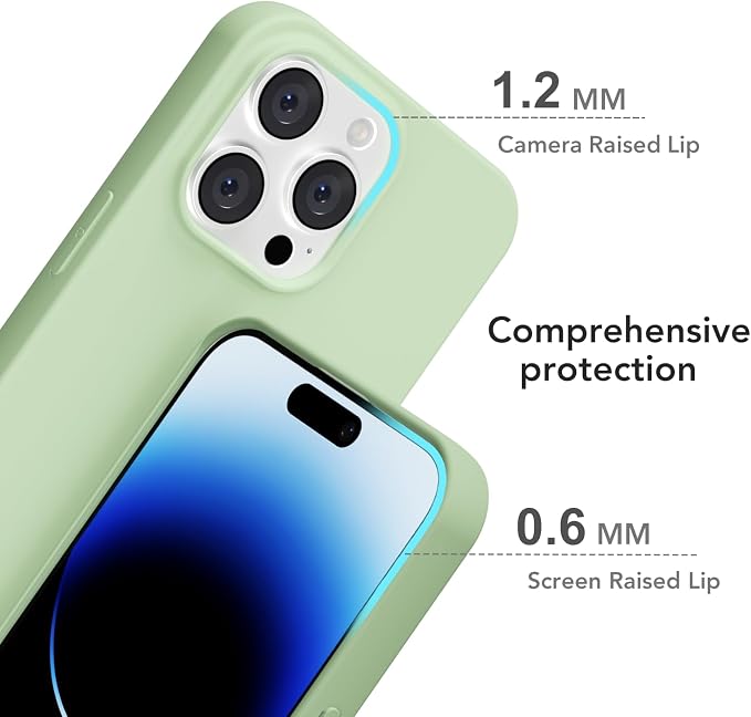 for iPhone 14 Pro Case Silicone Compatible with Magsafe Case, Ultra Slim Thin Magnetic Phone Cases Mag Safe, Cute Soft Rubber Gel TPU Matte Plain Wireless Charging Cover for Women, Sage Green