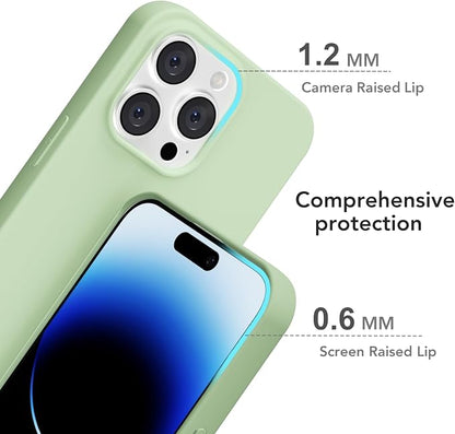 for iPhone 14 Pro Case Silicone Compatible with Magsafe Case, Ultra Slim Thin Magnetic Phone Cases Mag Safe, Cute Soft Rubber Gel TPU Matte Plain Wireless Charging Cover for Women, Sage Green