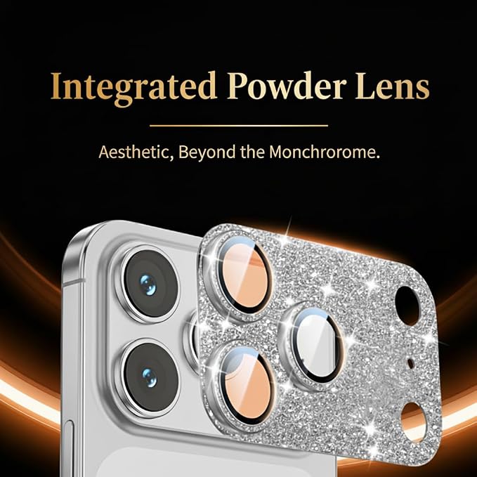 Glitter Bling Ring Camera Lens Protector cover for iPhone 17 Pro Max Women, for iphone 17 pro max camera protector 9H Hardness Tempered Glass Lens Protector, Anti-Scratch, Cosmic (sliver)